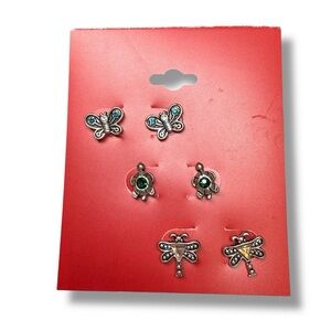 Kohl’s Stud Earring Set Butterflies Turtles Dragonflies Rhinestone Accents